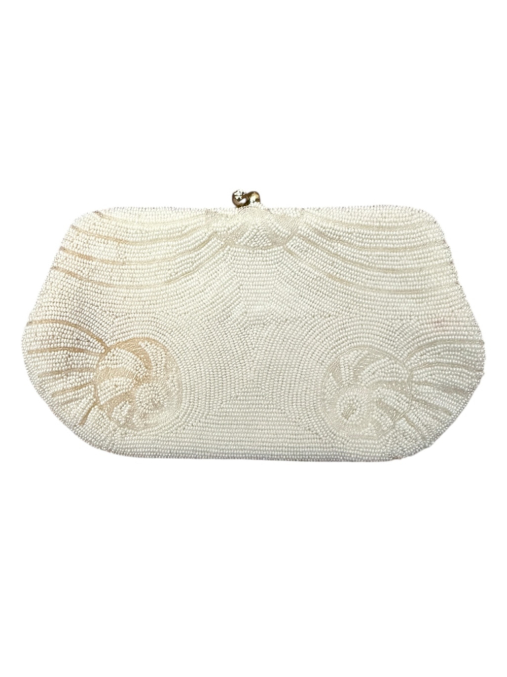 Vintage White Beaded Evening Clutch Purse Made in Japan Bridal Wedding Formal Ha - Picture 3 of 8